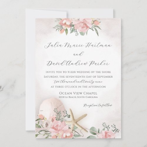 Vintage Floral Blush Beach Wedding Invitation