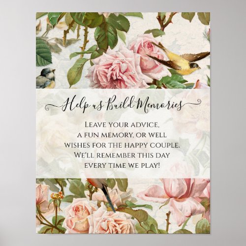 Vintage Floral Blush Pink Birds Bridal Shower Sign