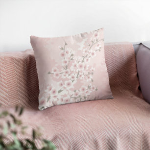 Vintage Floral Blush Pink Cherry Blossom Throw Pillow
