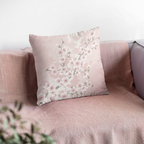 Vintage Floral Blush Pink  Cherry Blossom Throw Pillow