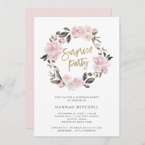 Vintage Floral  Blush Watercolor Surprise Party Invitation