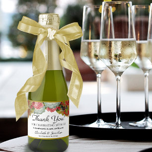 Vintage Floral Boho Chic Wedding Thank You Mini Sparkling Wine Label