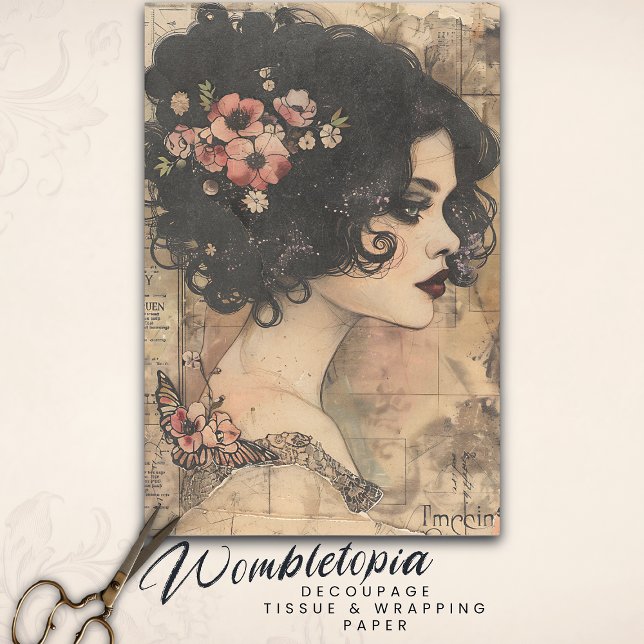 Vintage Floral Boho Lady Art Nouveau Decoupage Tissue Paper (Creator Uploaded)