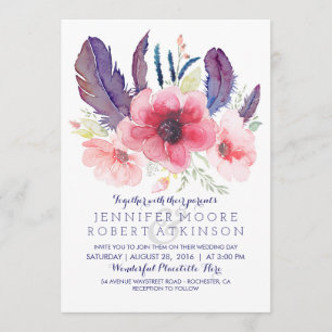 Vintage Floral Boho Watercolor Wedding Invitation