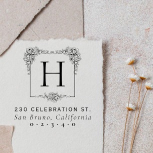 Vintage Floral Bold Square Monogram Return Address Self-inking Stamp