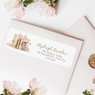 Vintage Floral Book Bridal Shower Return Address  Label