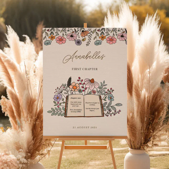 First Chapter Welcome Sign Vintage Floral Book First Chapter Birthday Welcome Foam Board | Zazzle