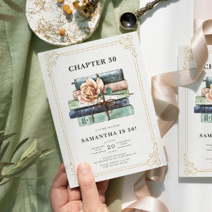 Vintage Floral Books 30th Birthday Invitation