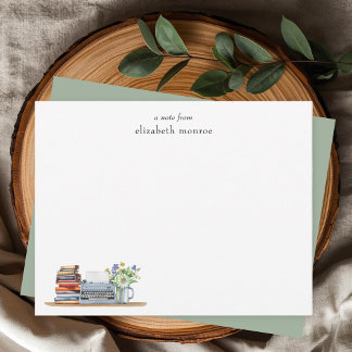 Vintage Floral Books and Typewriter Custom Note Card