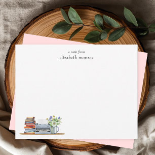 Vintage Floral Books and Typewriter Custom Note Card