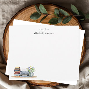 Vintage Floral Books and Typewriter Custom Note Card