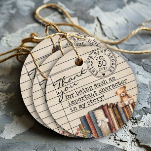 Vintage Floral Books Bear Baby Shower Thank You Favor Tags