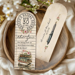 Vintage Floral Books Bridal Shower Thank You Favor Bookmarks