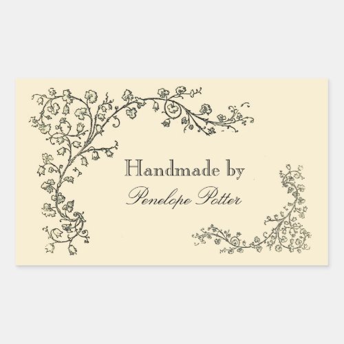 Vintage Floral Border Frame Handmade by Your Name  Rectangular Sticker