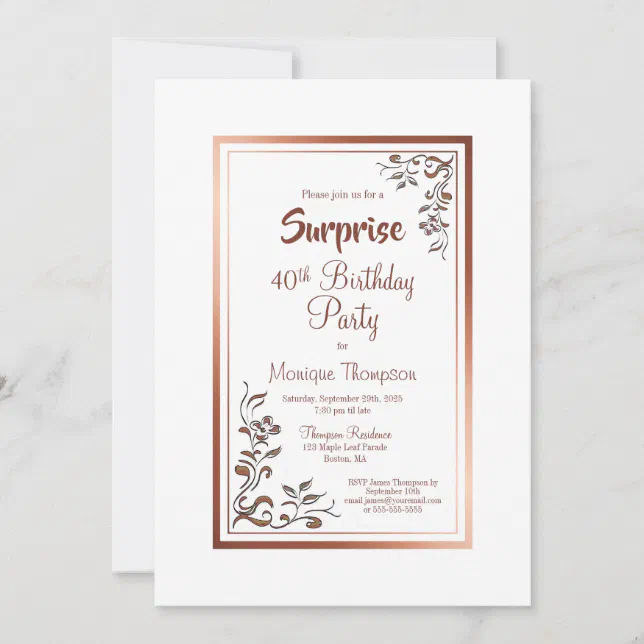 Vintage Floral Border Surprise 40th Birthday Invitation | Zazzle