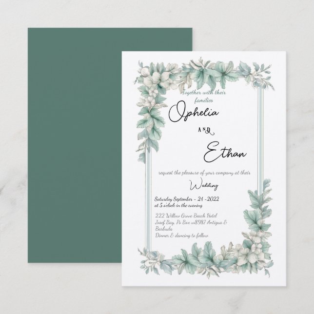 Vintage Floral Border, wedding Invitation (Front/Back)