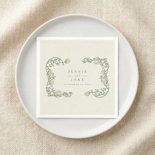 Vintage Floral Border Wedding Matchbox Favor Napkins