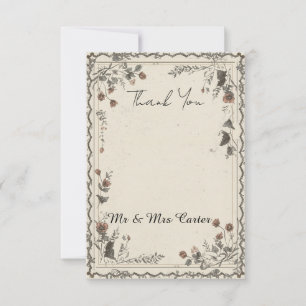 Vintage Floral Border Wedding Thank You Card