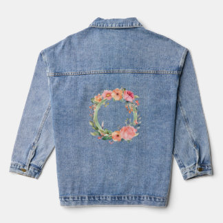 Vintage floral border with roses and leaves denim jacket