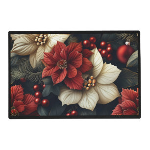 Vintage Floral Bordered Laminated Christmas Placemat