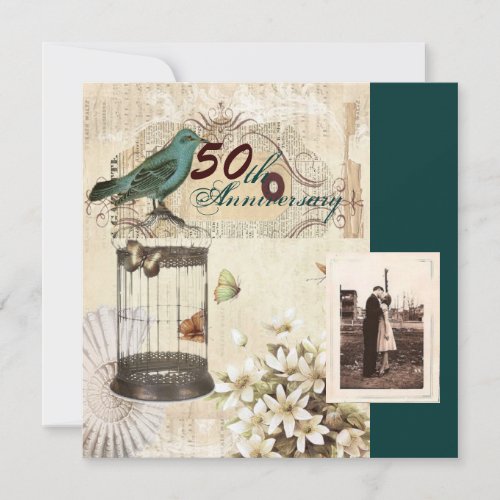 vintage floral botanical 50th wedding anniversary invitation