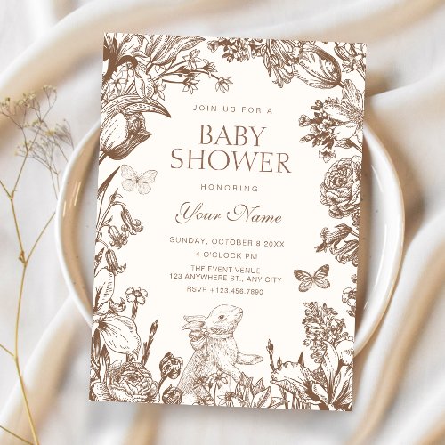 Vintage floral botanical baby shower invitation