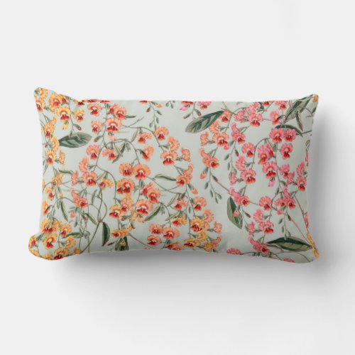 Vintage floral botanical blooms of orchid looking lumbar pillow