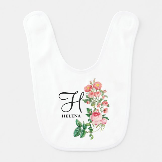 Vintage Floral Botanical Customized Monogram Baby Bib (Front)