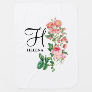 Vintage Floral Botanical Customized Monogram Baby Blanket