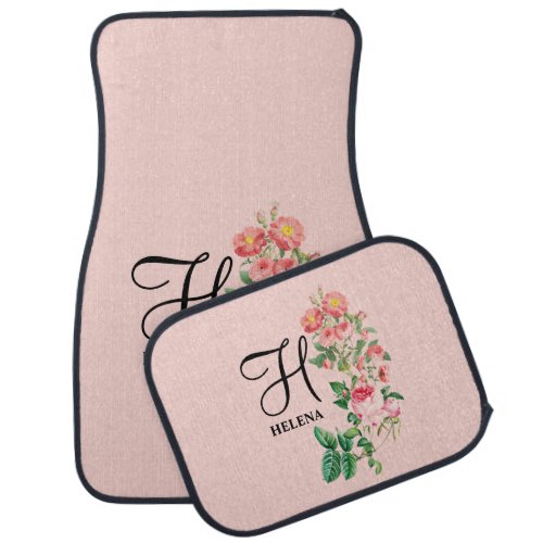 Vintage Floral Botanical Customized Monogram Car Floor Mat