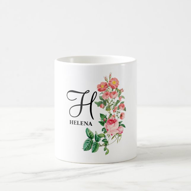 Vintage Floral Botanical Customized Monogram Coffee Mug (Center)