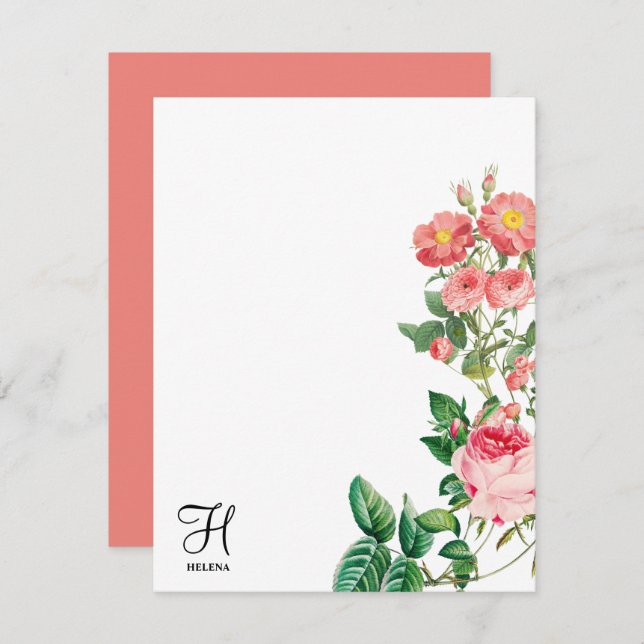 Vintage Floral Botanical Customized Monogram Note Card (Front/Back)