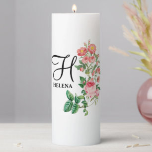 Vintage Floral Botanical Customized Monogram Pillar Candle