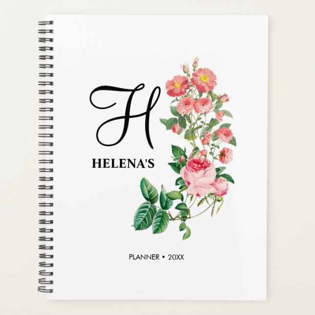 Vintage Floral Botanical Customized Monogram  Planner (Front)