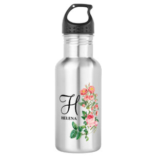 Vintage Floral Botanical Customized Monogram Stainless Steel Water Bottle