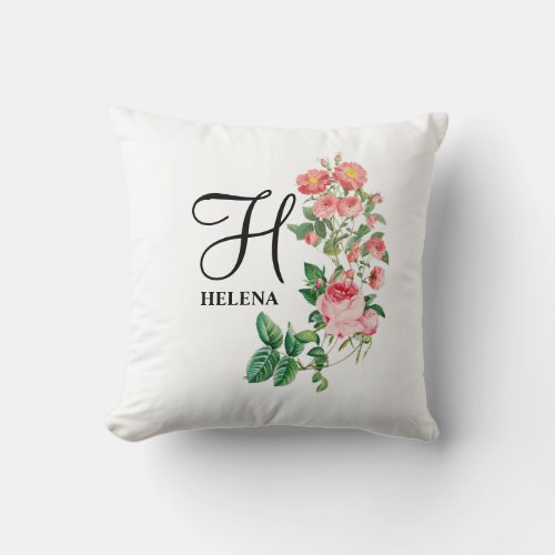 Vintage Floral Botanical Customized Monogram Throw Pillow