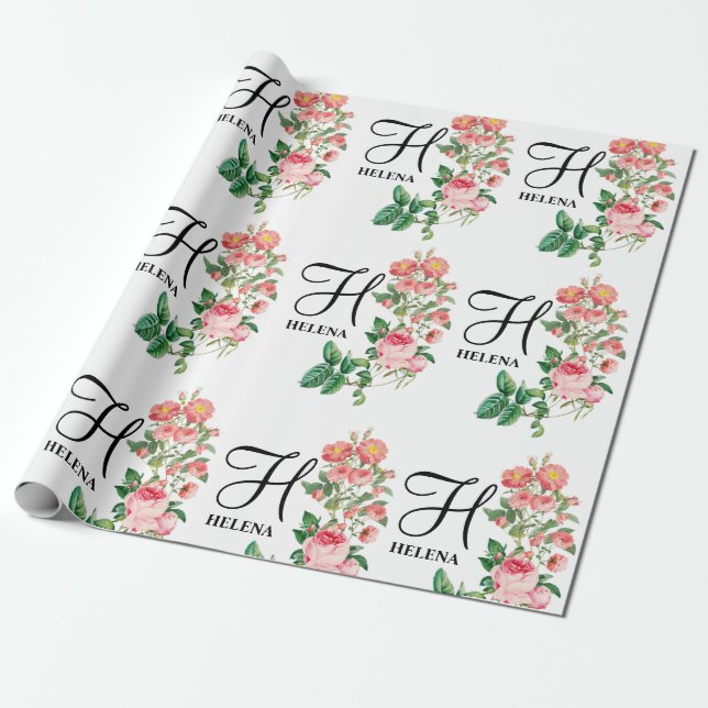 Vintage Floral Botanical Customized Monogram Wrapping Paper (Unrolled)