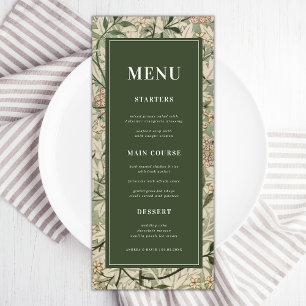 Vintage Floral Botanical Dark Green Cream Wedding Menu