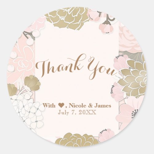 Vintage Floral Botanical Glam Blush Pink  Gold Classic Round Sticker