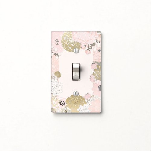 Vintage Floral Botanical Glam Blush Pink  Gold Light Switch Cover