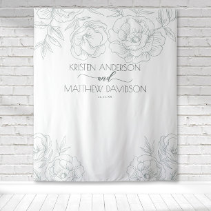 Vintage Floral Botanical Grey Wedding Tapestry
