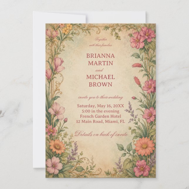 Vintage Floral Botanical Invitation (Front)