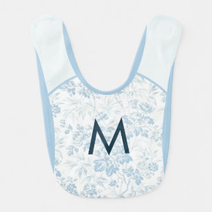 Vintage Floral Botanical Monogrammed Retro Blue Baby Bib