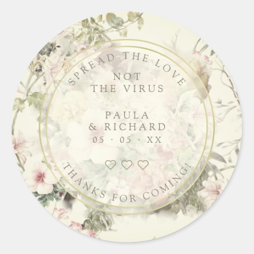 Vintage Floral Botanical Pandemic Wedding Gel Hand Classic Round Sticker