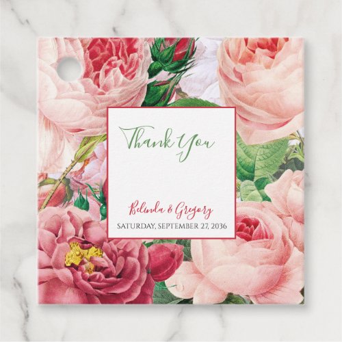 Vintage Floral  Botanical Pink Roses Wedding Gift Favor Tags