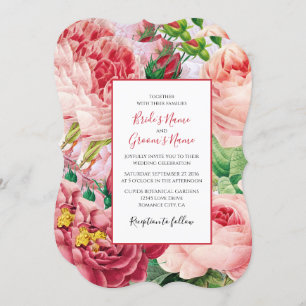 Vintage Floral & Botanical Pink Roses Wedding Invi Invitation