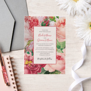 Vintage Floral & Botanical Pink Roses Wedding Invi Vellum Invitations