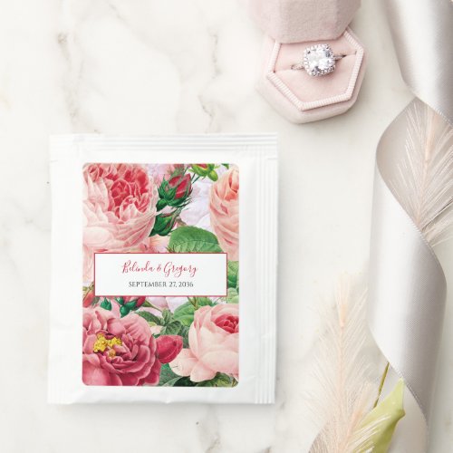 Vintage Floral  Botanical Pink Roses Wedding Tea Bag Drink Mix