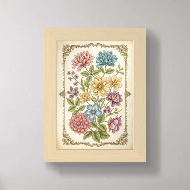 Vintage Floral Botanical Poster in Retro (Framed Front)