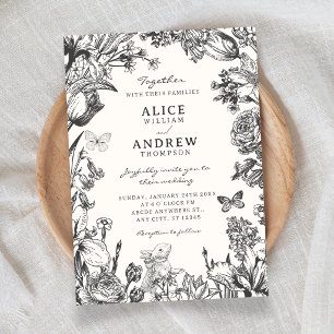 Vintage floral botanical wedding invitation